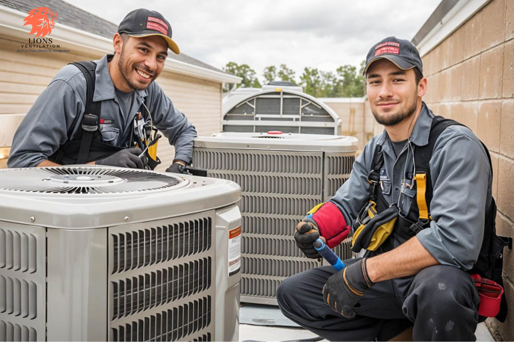 AC installation and repair specialists smiling after completing work in Auckland